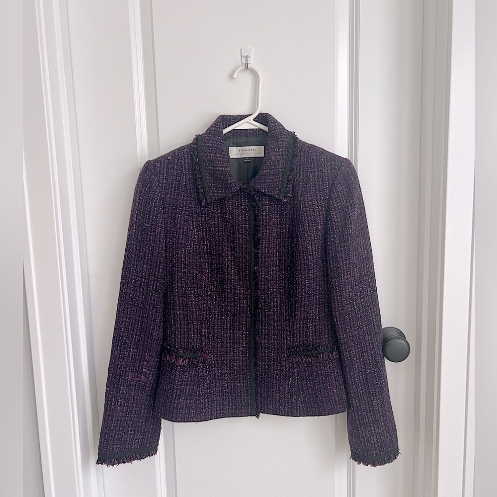 Tahari Purple Tweed Jacket EUC